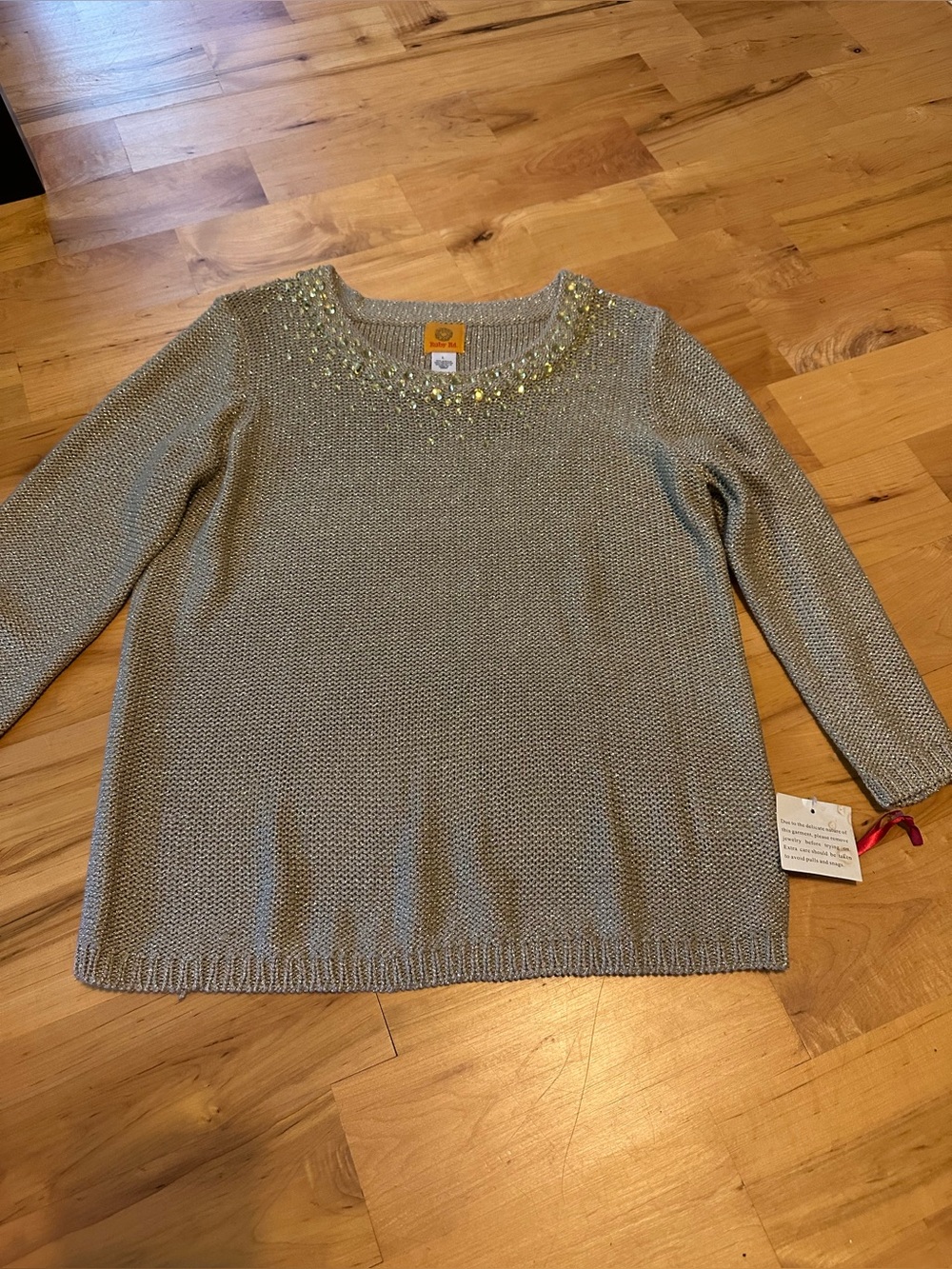 Ruby Rd. Golden Bead-Embellished Scoopneck Sweater